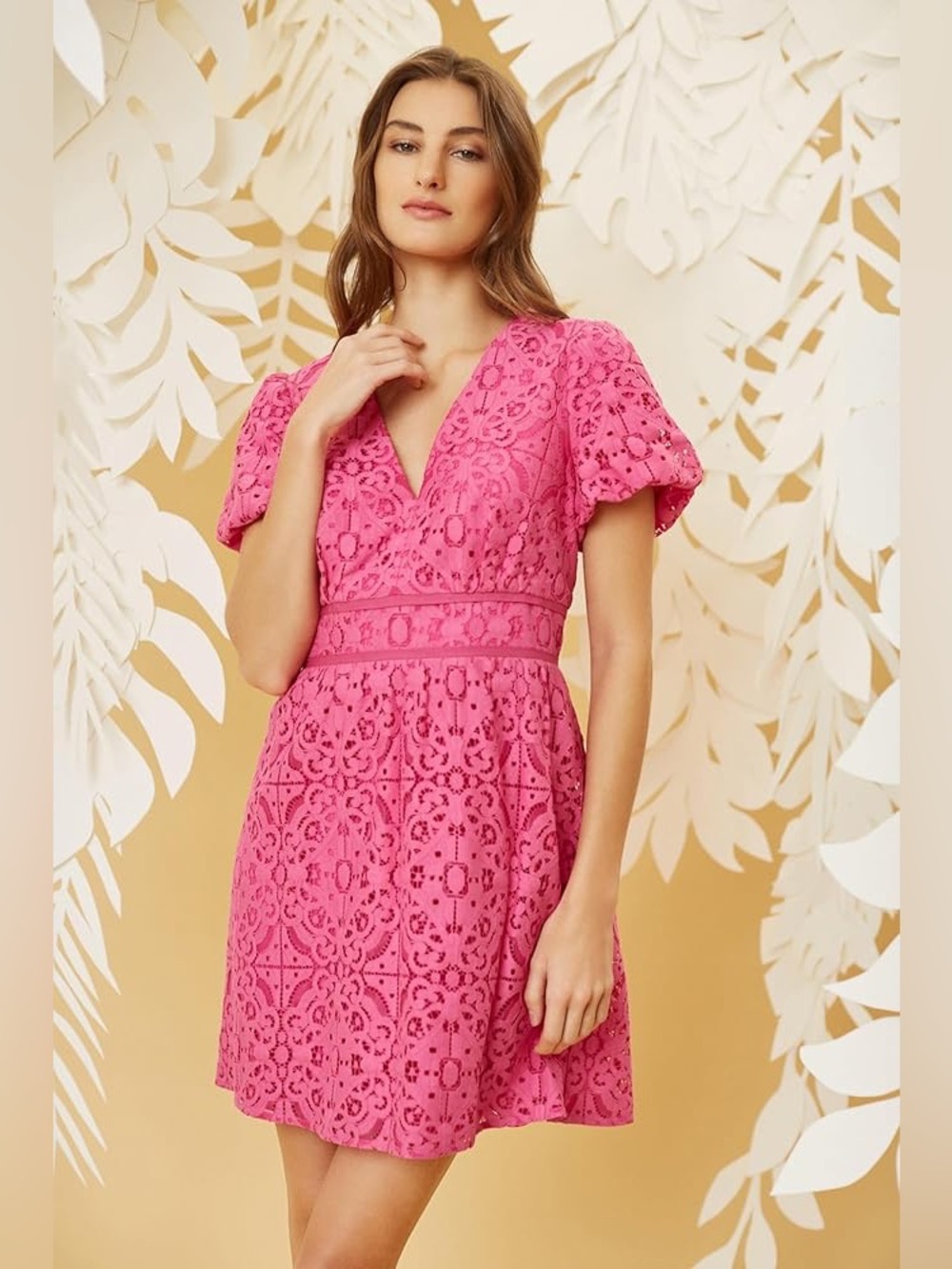 Donna Morgan Pink Lace Fit Flare Dress Plus Size 14 Cocktail Wedding Guest